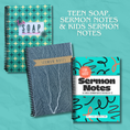 Load image into Gallery viewer, Family Sermon Notes Bundle: Teen SOAP journal, 52-Week Sermon Notes journal in the Tranquil Tree cover, and the Kids Sermon Notes journal