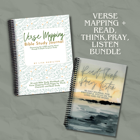Verse Mapping Bible Study Journal, Garden Edition, and the Read, Think, Pray, Listen 90-day journal, two spiral-bound journals in the bundle